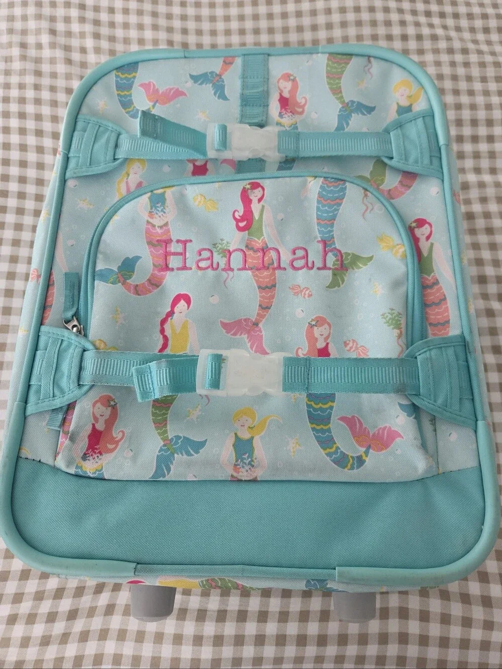 Retired Pottery Barn Kids Mackenzie Aqua Mermaid Rolling Suitcase